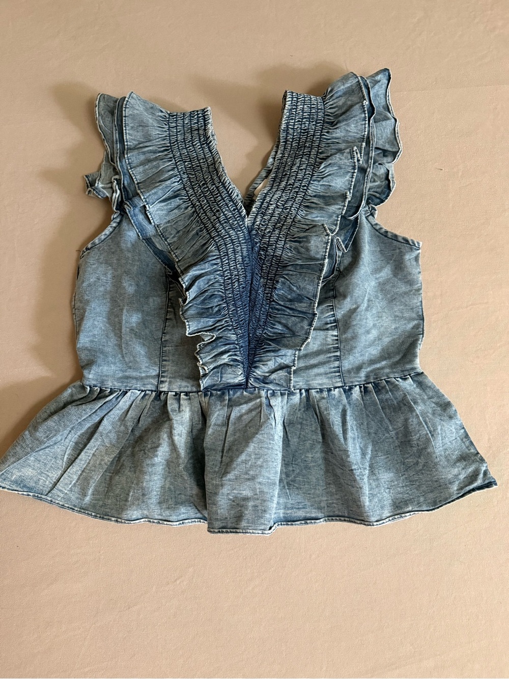 Ruffled Denim Peplum Camisole - Blue